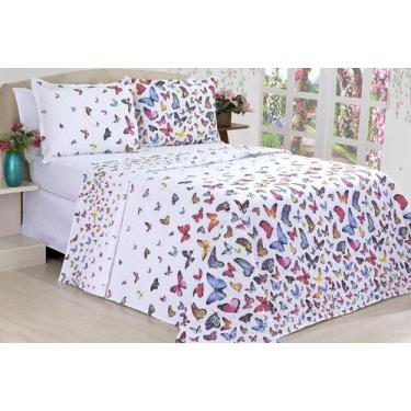 Imagem de Kit 3 Pçs Cobre Leito Casal Queen Dupla Face Borboletas Branco - Lace 