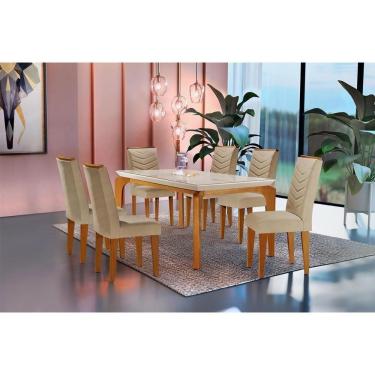 Imagem de Sala de Jantar Completa Londrina Vidro 180Cm + 6 Cadeiras Londrina Imbuia Linho Turim