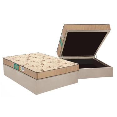 Imagem de Cama Box Baú Casal: Colchão Espuma Polar D45 Pérola + Base Crc Suede Clean(138X188)