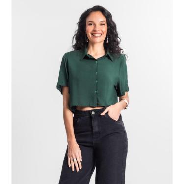 Imagem de Camisa Cropped Feminina Básica Select Verde-Feminino