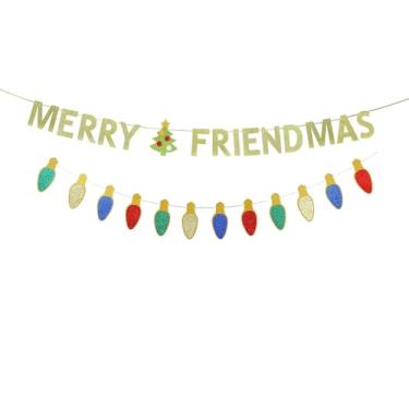 Imagem de TENNYCHAOR Conjunto de faixa de Natal Merry Friendmas, guirlanda engraçada de letras com glitter com recortes de lâmpada, decoração de festa de feriado para reuniões de inverno, faixa de guirlanda de
