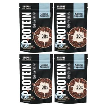 Imagem de kit 4 Crispies Choco Crunchy Protein Vegano, s/Glúten, s/Açúcar e Muita Proteína 180g | Grano Square