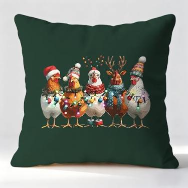Imagem de Fyecoluo Capas de almofada de frango de Natal verde escuro 45,7 x 45,7 cm, decoração de Natal de fazenda, capas de almofada decorativas de Natal para casa, quarto, sala de estar, sofá, sofá, 143