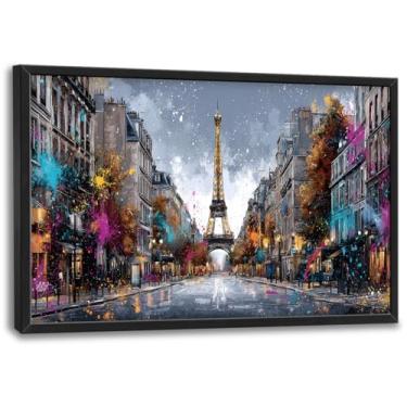 Imagem de Arte de parede grande para sala de estar Torre Eiffel decoração de parede em tela Paris imagens de rua pinturas de paisagem urbana impressões grandes decorações modernas emolduradas para sala de estar