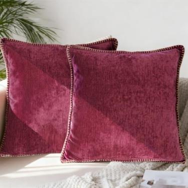 Imagem de Pacote de 2 capas de almofada decorativas de chenille de 45,7 x 45,72 cm com borda costurada, almofadas decorativas europeias neutras para cama, sofá, decoração de casa, sala de estar, vinho