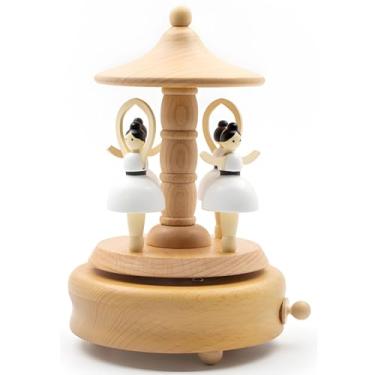 Imagem de LUMINFLY Caixa de música de balé com manivela de madeira, elegantes estatuetas giratórias de bailarina, ornamento para casa e presente de celebração