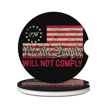 Imagem de KOSUES Porta-copos de cerâmica absorvente vintage bandeira americana pacote com 2 porta-copos de inserção redonda porta-copos de carro com entalhe de dedo base de cortiça reutilizável porta-copos 6,5