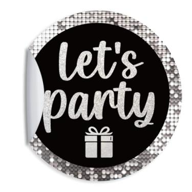 Imagem de ZEIKAEYR 80 peças de adesivos de aniversário prateados para adultos - Vamos festejar - adesivos adesivos redondos de 3,8 cm - Suprimentos de decoração de aniversário de aniversário - Ótimo para