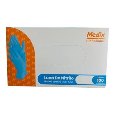 Imagem de Luva Nitrilica Azul Medix Profissional sem Pó Tamanho M - 100 unidades