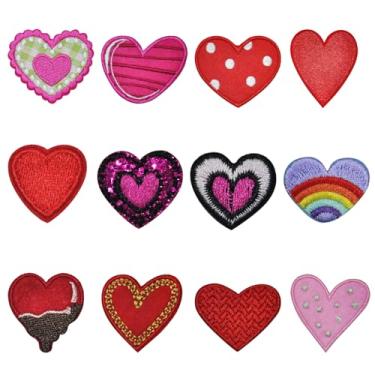 Imagem de 12 adesivos fofos de coração com remendos bordados de ferro, adesivos hot melt, adesivos de alimentos e roupas, adequados para roupas de guerreiro, chapéus, sapatos, bolsas de lona. Ron em adesivos