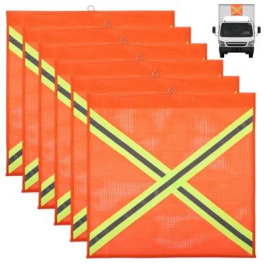 Imagem de Pacote com 6 bandeiras de sinal refletivo laranja, bandeiras de malha de aviso de reboque à prova de intempéries de 45 cm para caiaques, caminhões, construção de PVC