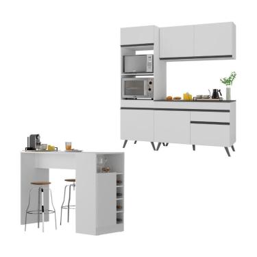 Imagem de Cozinha Compacta Com Bancada Americana/mesa Veneza Multimóveis Mp2211 Branco/preto Branco/preto