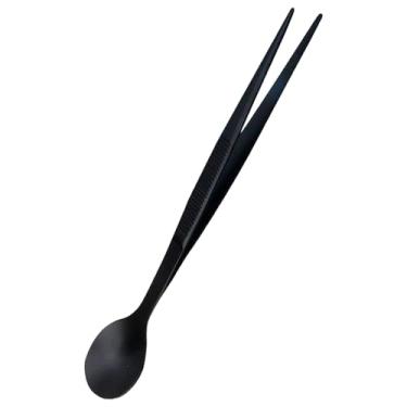 Imagem de predolo Colher E Pinça 2 em 1, Utensílio de Cozinha em aço Inoxidável, Pinça Estilo Chef Ocidental, Colher de Sopa, Colher Criativa para Servir Pratos em Fest, Preto, Tamanho real