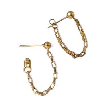 Imagem de Brincos de corrente de aço inoxidável banhados a ouro amarelo 18 K, estilo pingente com pino de bola, joias modernas para mulheres, queda de 3,8 cm, resistente a manchas