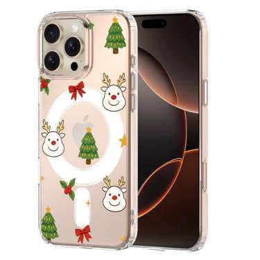 Imagem de MAYCARI Capa para iPhone 16 Pro Max, capa de celular magnética transparente com alces, veados, árvores de Natal, compatível com MagSafe, capa protetora transparente à prova de choque para mulheres e