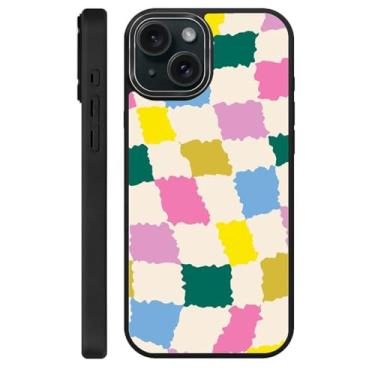 Imagem de Zhhoya Capa para iPhone 15, bonito tabuleiro de xadrez com estampa colorida preta compatível com MagSafe capa rígida protetora para mulheres, homens, meninos e meninas