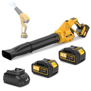 Imagem de GoYwato Soprador de folhas sem fio 700 CFM – Soprador de folhas de 21 V com 2 pilhas e carregador de 4,0 Ah e 3 tubos e 3 velocidades e modo turbo para deixar poeira e neve