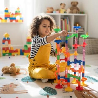 Imagem de Brinquedo Educativo Pista de Montar Rola Bola Peças para Construir