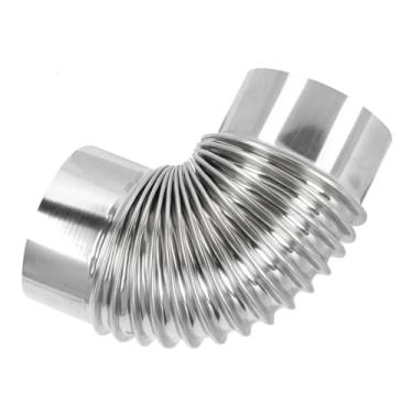 Imagem de LALAFINA Tubo de cotovelo de chaminé de aço inoxidável de 90 graus para fogão, tubo de escapamento resistente, compatível com fogão de metal de 15 cm para acampamento e aquecimento ao ar livre
