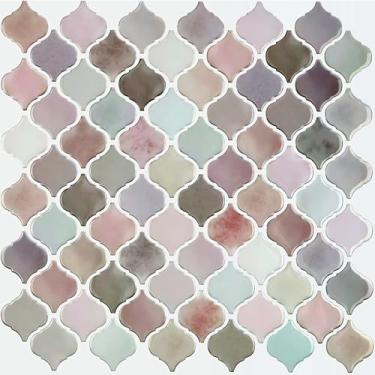 Imagem de CHIHUT Adesivo de parede Arabesque Peel and Stick de 30,5 x 30,5 cm, rosa blush, lavanda, verde menta, para cozinha, banheiro, azulejos autoadesivos, 16 folhas de azulejo de mármore