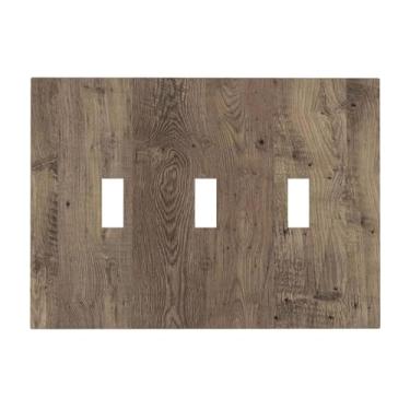 Imagem de Nadoabtm Placa decorativa para interruptor de luz rústica marrom textura de grão de madeira 3 gangues placa de parede de interruptor triplo capas de tomada elétrica para quarto decoração de casa