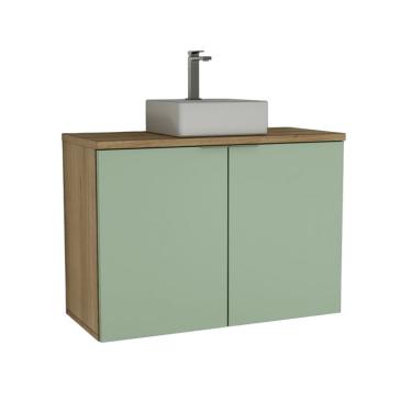 Imagem de Gabinete de Banheiro com Cuba Nature 2 Portas Carvalho e Verde 90 cm