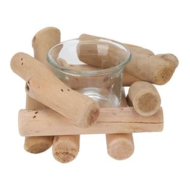 Imagem de Acouto Suporte de Vela Tealight de Madeira Rústica - Castiçal Vintage de Madeira Flutuante Com Copo de Vidro para Decoração de Casa, Adereço Fotográfico e Display Versátil de Velas na Sala de Estar,