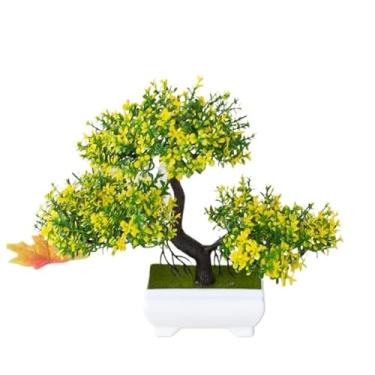 Imagem de Bonsai Artificial,Planta Artificial Decorativa para Casamento,Árvore Pequena Realista de Plástico(Verde e Amarelo)