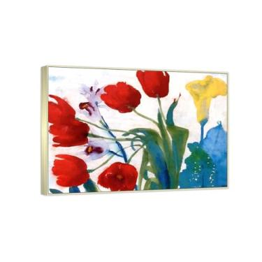 Imagem de RYLJCZ Pinturas famosas abstratas. Pôsteres e impressões de arte de Emil Nolde (flores). Reprodução em tela. Quadro decorativo para sala de estar. (40 x 56 cm (15,8 x 22,0 pol)/Molduras de champanhe)