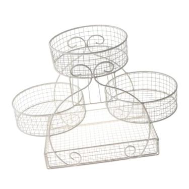 Imagem de ＫＬＫＣＭＳ Cesta de arame de arame de arame cesta de pão de cesta multiuse a de cozinha rack de malha de ferro stand para lanche vegetariano holdiay, Branco