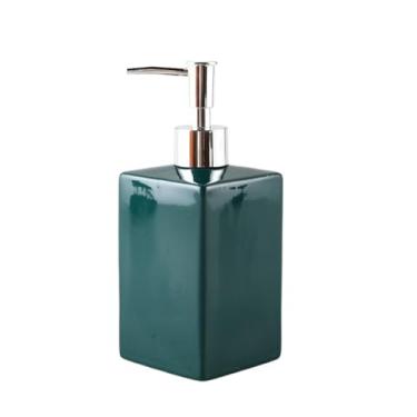 Imagem de Dispensador de sabão Distribuidor de sabonete cerâmica, dispensador loção em formato quadrado 450ml para bancada cozinha banheiro, frasco líquido manual com bomba plástico prateado(Green)