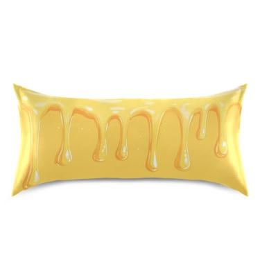 Imagem de Blueangle Fronha de cetim creme de queijo amarelo para cabelo e pele, fronha de seda, tamanho king (50,8 x 101,6 cm) - Capas de almofada de cetim refrescantes com fecho de envelope (472)