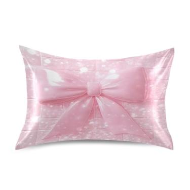 Imagem de Blueangle Fronha de cetim rosa gravata borboleta para cabelo e pele, fronha de seda, tamanho Queen (50,8 x 76,2 cm) - Capas de almofada de cetim refrescantes com fecho de envelope (347)