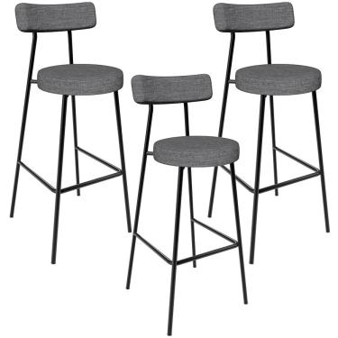 Imagem de Kit 03 Banquetas Altas Cozinha Bar Sala De Jantar Em Aço Milão L02 Linho Cinza Escuro - Lyam Decor