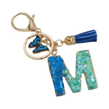 Imagem de Chaveiro De Letra Inicial Com Borboleta Azul Royal E Franjas Para Faze
