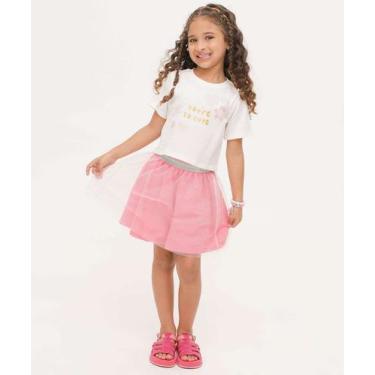 Imagem de Conjunto Infantil Flores Tule Marisa Tam 4 a 10-25199, Branco, Rosa, 8