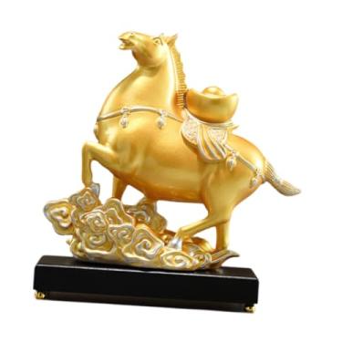 Imagem de Generic Escultura de Cavalo Feng Shui, Estatueta de Resina em Formato de Animal para Mesa, Armário, Lareira, Mesa ou Entrada, Ouro