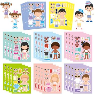 Imagem de Cosomia 32 folhas de adesivos para fazer cara e vestir, faça seus próprios adesivos para meninos e meninas, livros de adesivos de viagem, lembrancinhas de festa, aniversário, casa, escola e presentes