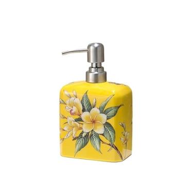 Imagem de Dispensador de sabão Dispensador de sabonete líquido cerâmica 540ml com bomba dosadora, frasco vazio para para mãos e gel banho, tipo prensa, para uso em hotéis(Yellow)