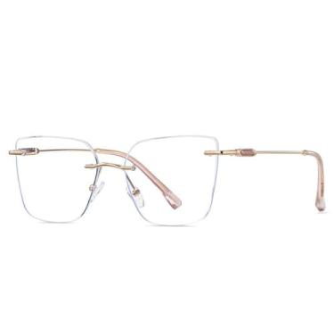 Imagem de Armação de óculos sem aro da moda feminina, com dobradiça de mola de metal transparente (rosa)