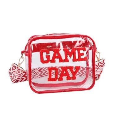 Imagem de Bolsa transparente para eventos de estádio - GAME DAY Letter Patch Bolsa transversal (23 cm × 17 cm × 6 cm) com alça ajustável - Estádio, bolsa de PVC transparente aprovada para shows para homens e