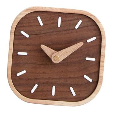Imagem de Generic Relógio de mesa quadrado de madeira maciça, estilo analógico moderno, ideal para de entrada, sala de estar, quarto, escritório ou lareira.