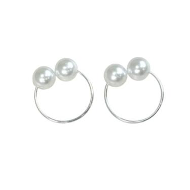 Imagem de Kit de 2 Anéis para Guardanapos com Pérola Dupla Argola Dourada ou Prata 4 x 3 cm (2 Pçs Anel Pérolas/Prata)