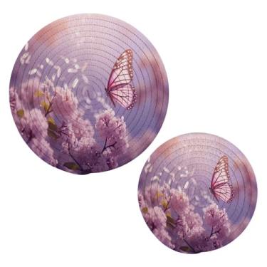 Imagem de Wassud Conjunto de tripé de borboleta em flores para pratos quentes, suportes redondos de algodão, almofadas quentes, porta-copos elegantes, decoração de cozinha e acessórios, 2 peças