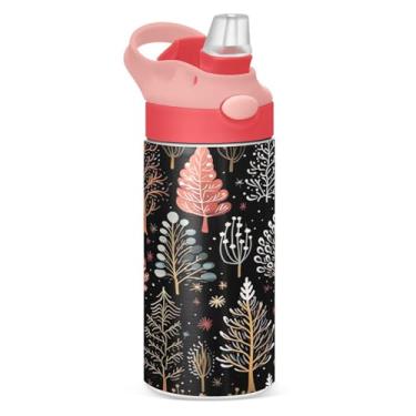 Imagem de YETTASBIN Garrafa de água de árvore de Natal para crianças, 340 g, à prova de vazamento, parede dupla, isolada, copo de viagem com tampa de canudo para meninas, meninos e crianças