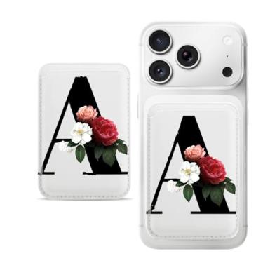 Imagem de Carteira magnética com padrão de letras para iPhone, capa fina de couro PU para cartão, capa traseira para cartão, acessório de telefone fofo, A, Bonito