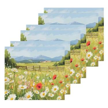 Imagem de Burbuja Meadow Wildflowers Toalhas de algodão pacote com 6, toalhas de rosto altamente macias e absorventes para banheiro, mão, cozinha, academia, limpeza, 30 x 30 cm