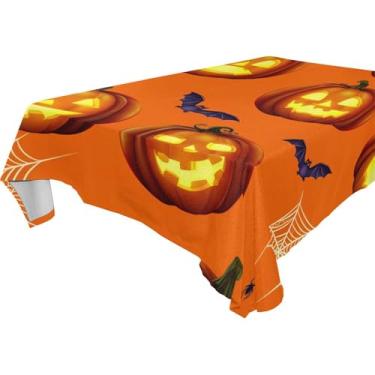 Imagem de Burbuja Toalha de mesa brilhante Jack O Lantern Pumpkins, toalha de mesa quadrada, antirrugas, grossa para decoração de jantar, cozinha, festa, 152 x 152 cm