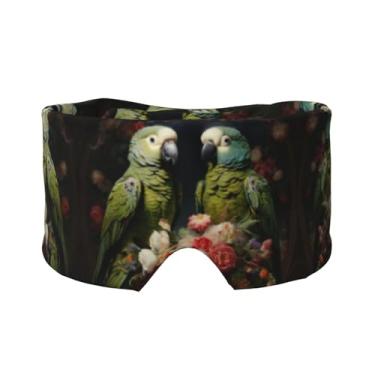 Imagem de Máscara para dormir com estampa de papagaios e orelhas para dormir com estampa de papagaios, respirável, ajustável, blecaute, venda, confortável