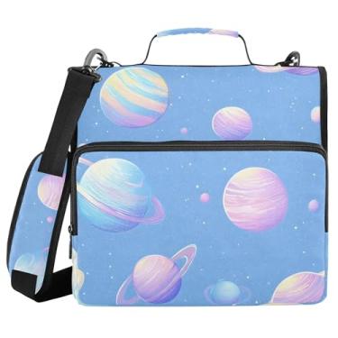 Imagem de xigua Fichário com zíper Glitter Planets com alça de ombro e alça para transporte fácil, fichário de 3 anéis de 3 cm para escola, painel de expansão e arquivo expansível